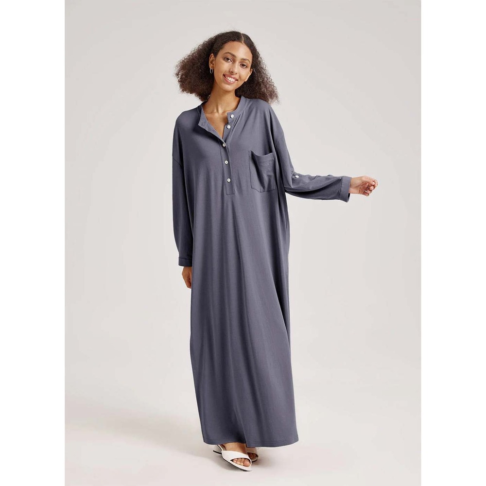 NAP Loungewear Collared Split Side Maxi Dress Blue Grey Small